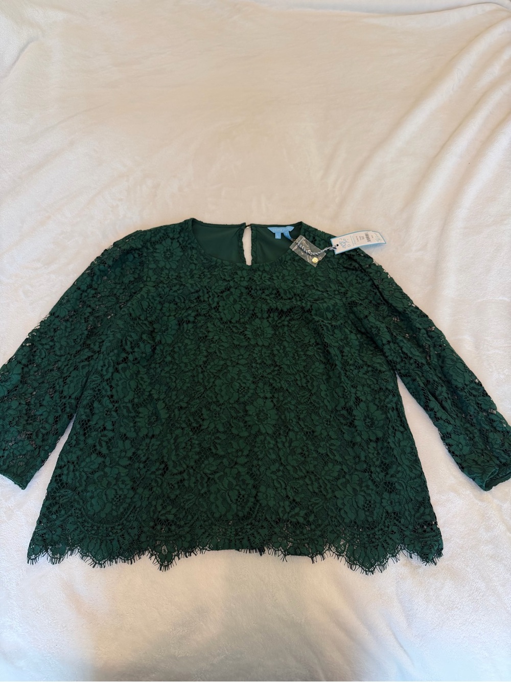 Draper James Dark Green Floral Lace Top
